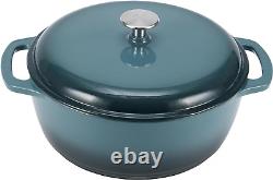 Casserole en fonte avec couvercle, émaillée, ronde, à double poignées, robuste, La