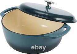 Casserole en fonte avec couvercle, émaillée, ronde, à double poignées, robuste, La