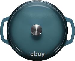 Casserole en fonte avec couvercle, émaillée, ronde, à double poignées, robuste, La