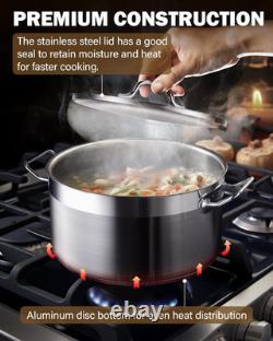 Casserole en fonte avec couvercle, faitout en acier inoxydable professionnel de 9 quarts, S
