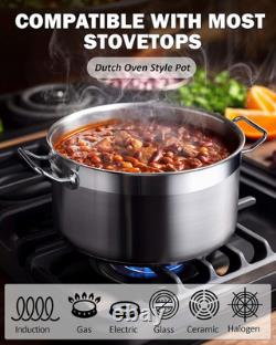 Casserole en fonte avec couvercle, faitout en acier inoxydable professionnel de 9 quarts, S