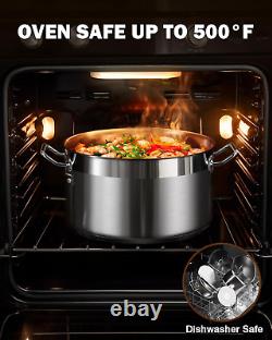 Casserole en fonte avec couvercle, faitout en acier inoxydable professionnel de 9 quarts, S