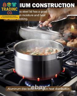 Casserole en fonte avec couvercle, faitout professionnel en acier inoxydable de 9 quarts, S