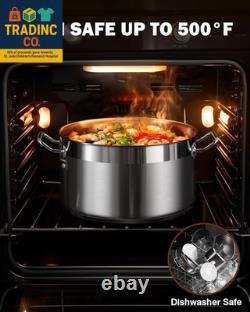 Casserole en fonte avec couvercle, faitout professionnel en acier inoxydable de 9 quarts, S