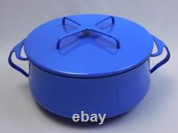 Casserole en fonte émaillée bleue Vtg Dansk 8 Qt IHQ avec couvercle Kobenstyle France 11.5