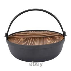 Casserole en fonte robuste avec couvercle en bois, pot suspendu multifonctionnel