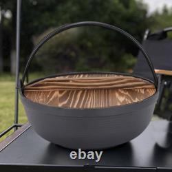 Casserole en fonte robuste avec couvercle en bois, pot suspendu multifonctionnel