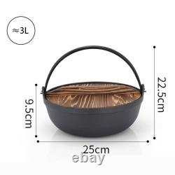 Casserole en fonte robuste avec couvercle en bois, pot suspendu multifonctionnel