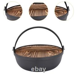 Casserole en fonte robuste avec couvercle en bois, pot suspendu multifonctionnel