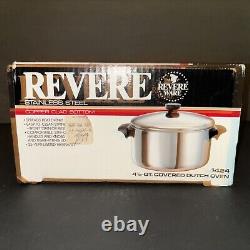 Casserole néerlandaise couverte Vintage Revere Ware SS fond en cuivre 4 1/2 qt #3514247 NIB