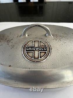 Casserole ovale en fonte d'aluminium Griswold #7 avec couvercle/soufflet vintage Hammer Top
