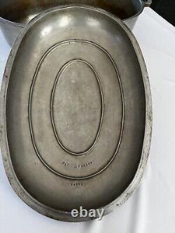 Casserole ovale en fonte d'aluminium Griswold #7 avec couvercle/soufflet vintage Hammer Top