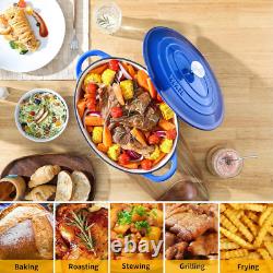 Casserole ovale en fonte émaillée de 7,5 QT avec couvercle, faitout en fonte avec poignées doubles