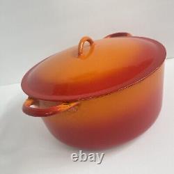 Cocotte Hollandaise vintage Descoware en fonte avec couvercle, flamme orange, 2-F 12 P FE Belgique