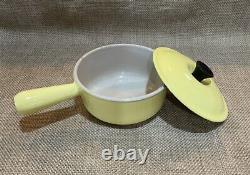 Cocotte Le Creuset vintage avec couvercle, casserole #16 avec couvercle, 2 poêles, jaune