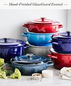 Cocotte Ronde en Fonte Émaillée Artisanale Européenne de 7QT avec Couvercle, Coba