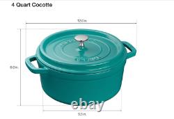 Cocotte Ronde en Fonte de 4 Qt Staub Turquoise Fabriquée en France
