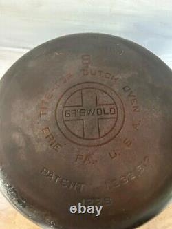 Cocotte Vintage Griswold 1278 n° 8 avec poignée pivotante et rare couvercle martelé n° 8 en excellent état (VGC)