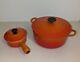 Cocotte Vintage Le Creuset N°14 En émail Orange Flamme Et Pot à Sauce Avec Couvercle