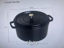 Cocotte en fonte 4 qt ronde, fabriquée en France, pour 3-4 personnes, noir mat