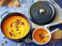 Cocotte en fonte 4 qt ronde, fabriquée en France, pour 3-4 personnes, noir mat