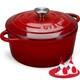 Cocotte En Fonte Overmont 7 Qt Robuste, &eacute;maill&eacute;e Rouge, Avec Couvercle Et Livre De Recettes, Pour Rago&ucirc;ts