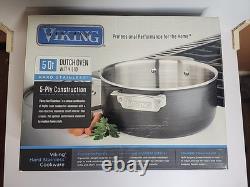 Cocotte en fonte à 5 couches Viking de 5 litres avec couvercle, casserole en acier inoxydable dur, neuve, de marque
