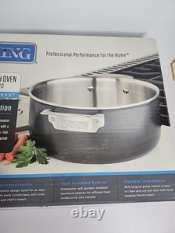 Cocotte en fonte à 5 couches Viking de 5 litres avec couvercle, casserole en acier inoxydable dur, neuve, de marque