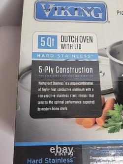 Cocotte en fonte à 5 couches Viking de 5 litres avec couvercle, casserole en acier inoxydable dur, neuve, de marque