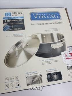 Cocotte en fonte à 5 couches Viking de 5 litres avec couvercle, casserole en acier inoxydable dur, neuve, de marque
