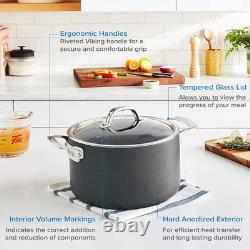 Cocotte en fonte antiadhésive, pot de cuisson de 6 quarts en aluminium anodisé dur avec couvercle en verre