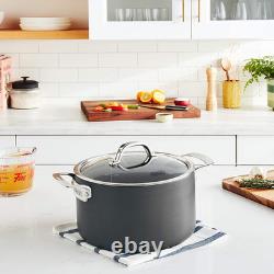 Cocotte en fonte antiadhésive, pot de cuisson de 6 quarts en aluminium anodisé dur avec couvercle en verre