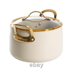 Cocotte en fonte de 8 quarts, robuste, revêtement céramique antiadhésif, couvercle, crème amande, Bloomhouse Time