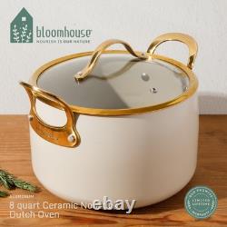 Cocotte en fonte de 8 quarts, robuste, revêtement céramique antiadhésif, couvercle, crème amande, Bloomhouse Time