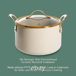 Cocotte en fonte de 8 quarts, robuste, revêtement céramique antiadhésif, couvercle, crème amande, Bloomhouse Time
