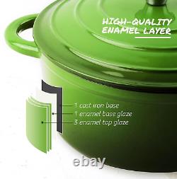 Cocotte en fonte émaillée 5,5QT avec couvercle, livre de recettes et maniques en coton