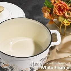 Cocotte en fonte émaillée 5 QT avec couvercle floral pour cuisson au four, braisage et plaque de cuisson CAROTE Cast