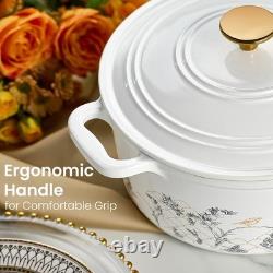Cocotte en fonte émaillée 5 QT avec couvercle floral pour cuisson au four, braisage et plaque de cuisson CAROTE Cast