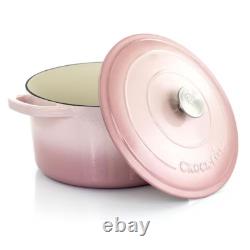 Cocotte en fonte émaillée 7Qt Artisan, rose pâle avec couvercle, durable et élégante