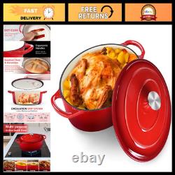 Cocotte en fonte émaillée 7 QT avec couvercle antiadhésif, compatible avec le four, poignées doubles