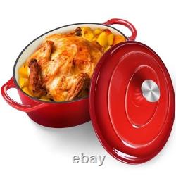 Cocotte en fonte émaillée 7 QT avec couvercle antiadhésif, compatible avec le four, poignées doubles