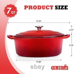 Cocotte en fonte émaillée 7 QT avec couvercle antiadhésif, compatible avec le four, poignées doubles