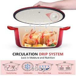 Cocotte en fonte émaillée 7 QT avec couvercle antiadhésif, compatible avec le four, poignées doubles