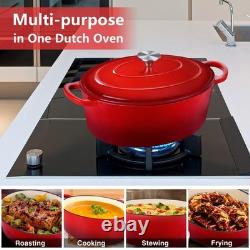 Cocotte en fonte émaillée 7 QT avec couvercle antiadhésif, compatible avec le four, poignées doubles