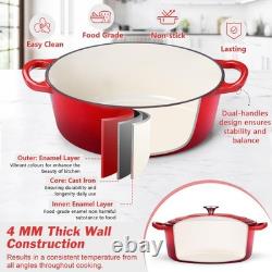 Cocotte en fonte émaillée 7 QT avec couvercle antiadhésif, compatible avec le four, poignées doubles