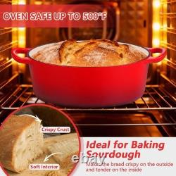Cocotte en fonte émaillée 7 QT avec couvercle antiadhésif, compatible avec le four, poignées doubles