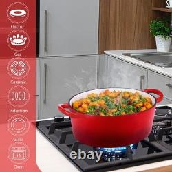 Cocotte en fonte émaillée 7 QT avec couvercle antiadhésif, compatible avec le four, poignées doubles