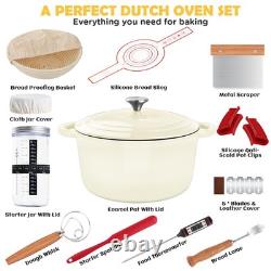 Cocotte en fonte émaillée avec couvercle, 5 quarts inclus, blanc crème