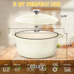 Cocotte en fonte émaillée avec couvercle, 5 quarts inclus, blanc crème