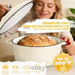 Cocotte en fonte émaillée avec couvercle, 5 quarts inclus, blanc crème